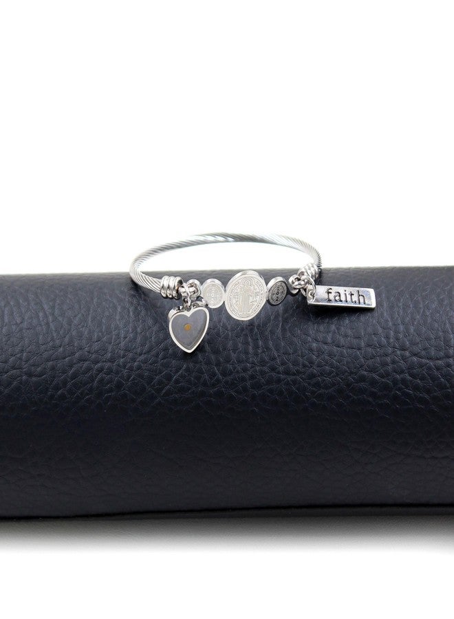 Tobestu Platinum Plated Twisted Rope Saint Benedict Medal Bangle Bracelets for Women - Stainless Steel Faith Heart-Shape Mustard Seed Bracelet for Christmas Birthday Easter Y4231 - Image 4